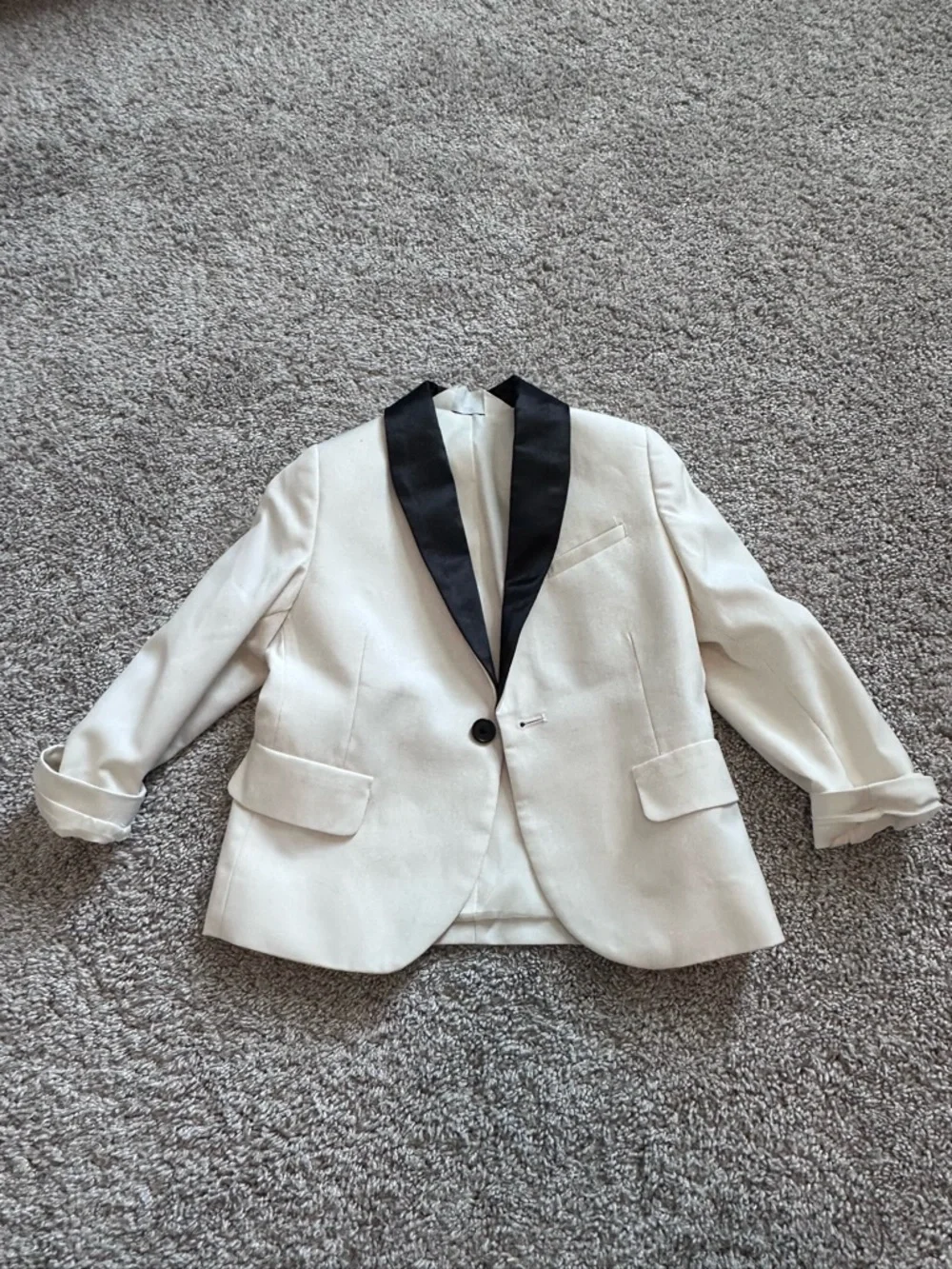 H&M Off White Blazer with Black Satin Shawl Lapel